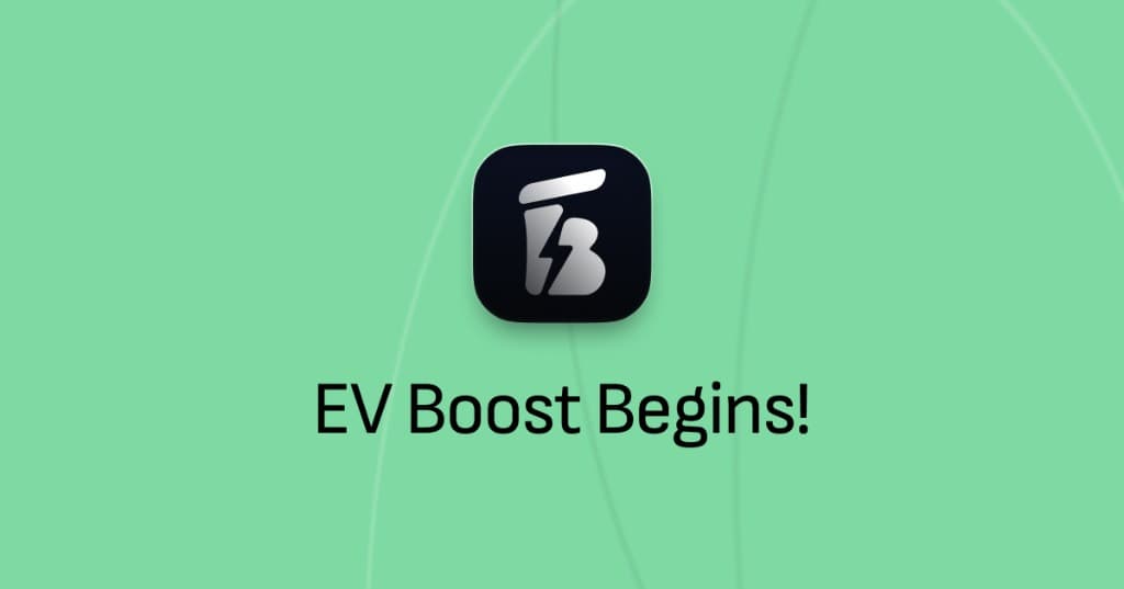 EV Boost Begins, app icon on a mint background
